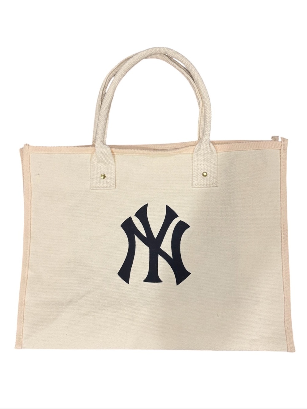 Canvas Tote Bag with Navy Logo in Cream